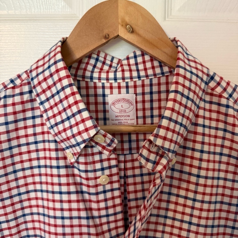 Brooks Brothers Madison Fit Gingham Non-Iron Sulpima Cotton Dress Shirt Large - Picture 4 of 7